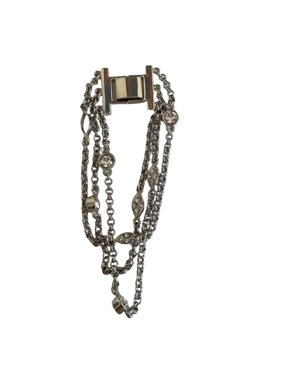 Silver Tone Multi Strand Rhinestone Chain Bracelet 7.5 Inch